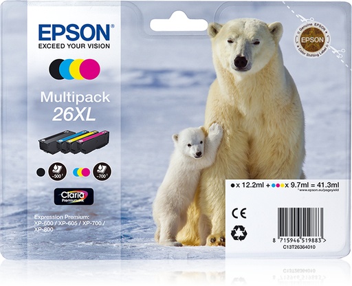 EPSON - Claria Premium Cartucho 26XL Alta Multipack 4 Col (Blister+ Alarma acustico/Radiofrecuencia)</ (Ref.C13T26364020)