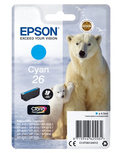 EPSON - Claria Premium Cartucho cian 26 (Blister + Alarma acustico/Radiofrecuencia) (Ref.C13T26124022)