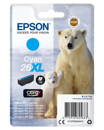 EPSON - Claria Premium Cartucho Cian 26XL Alta(Blister + Alarma acustico/Radiofrecuencia) (Ref.C13T26324022)