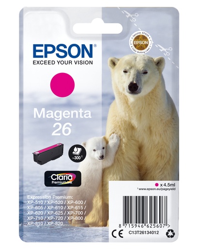 EPSON - Claria Premium Cartucho Magenta 26 (Blister + Alarma acustico/Radiofrecuencia) (Ref.C13T26134022)