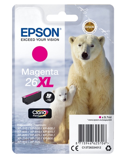 EPSON - Claria Premium Cartucho Magenta 26XL Alta(Blister + Alarma acustico/Radiofrecuencia) (Ref.C13T26334022)