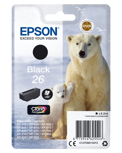 EPSON - Claria Premium Cartucho negro 26 (Blister + Alarma acustico/Radiofrecuencia) (Ref.C13T26014022)