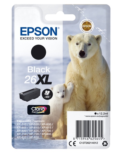 EPSON - Claria Premium Cartucho Negro 26XL Alta(Blister + Alarma acustico/Radiofrecuencia) (Ref.C13T26214022)