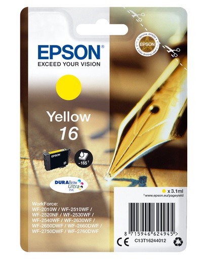 EPSON - DURABrite Ultra Ink Cartucho Amarillo 16 (Blister+ Alarma acustico/Radiofrecuencia) (Ref.C13T16244022)