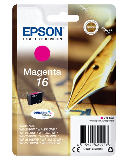 EPSON - DURABrite Ultra Ink Cartucho Magenta 16 (Blister+ Alarma acustico/Radiofrecuencia) (Ref.C13T16234022)