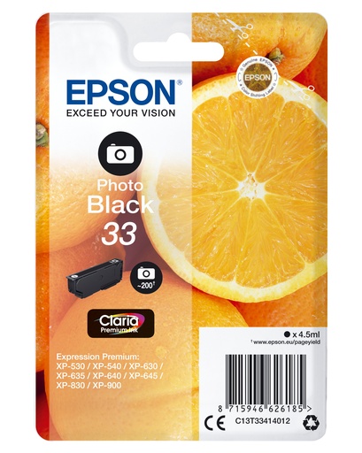 EPSON - Expression Home XP-530/XP630/XP635/XP830 Cartucho Negro Foto Nº33 RF+AM (Ref.C13T33414022)