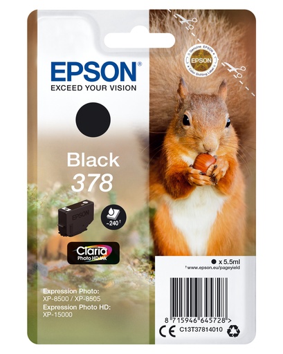 EPSON - Singlepack Black 378 Claria Photo HD Ink con RF (Ref.C13T37814020)