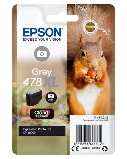 EPSON - Singlepack GRIS 478XL Claria Photo HD Ink ardilla RF+AM (Ref.C13T04F64020)