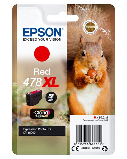EPSON - Singlepack ROJO 478XL Claria Photo HD Ink ardilla RF+AM (Ref.C13T04F54020)