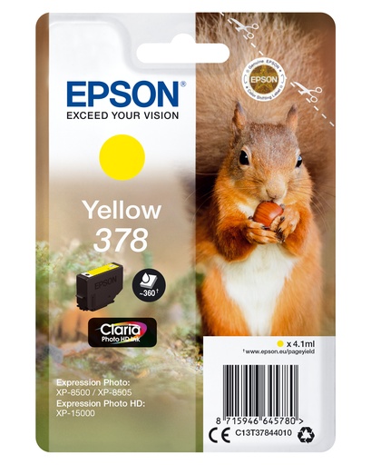 EPSON - Singlepack Yellow 378 Claria Photo HD Ink con RF (Ref.C13T37844020)