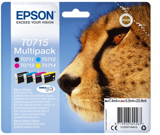 EPSON - Stylus D-78/92/120 DX-4000/5000/6000/7000F Pack(T0711+T0712+T0713+T0714)(Radiofreciencia) (Ref.C13T07154022)