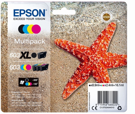 EPSON - tinta MultiPack Std/XL Estrella de mar 4 tintas 603 XL negro/Std. CMY RF / AM Multi (Ref.C13T03A94020)