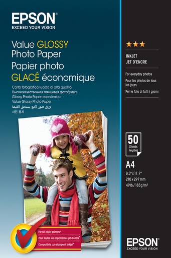 EPSON - Value Glossy Photo Paper - A4 - 50 Hojas (Ref.C13S400036)