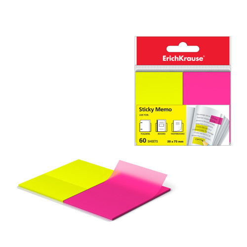 ERICH KRAUSE - BLISTER 60 MARCAPAGINAS NEON 50X75MM 2 COLORES AMARILLO/ROSA (Ref.31180)