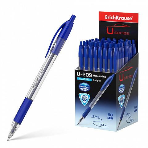 ERICH KRAUSE - BOLÍGRAFO DE BOLA AUTOMÁTICO U-209 CLASSIC MATIC&GRIP, TECNOLOGÍA ULTRA GLIDE, COLOR TINTA AZUL (Ref.47578)