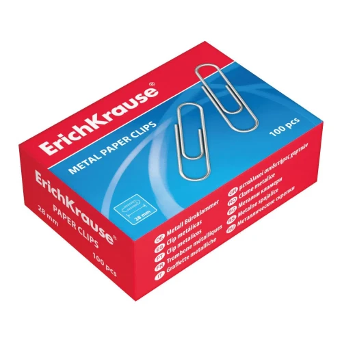 ERICH KRAUSE - CAJA 100 CLIPS DE PAPEL NIQUELADOS 28MM (Ref.7855)