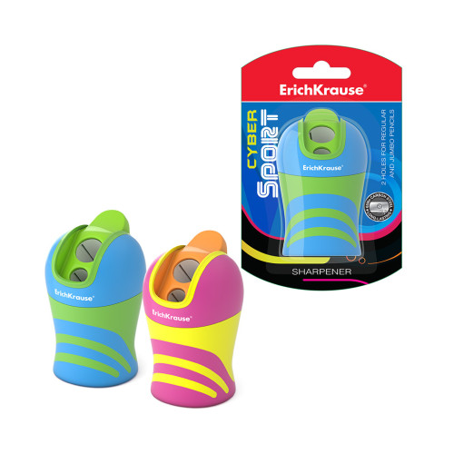 ERICH KRAUSE - Sacapuntas/Afilalapices DE PLÁSTICO DOBLE CYBER SPORT CON DEPÓSITO, SISTEMA TOTAL CLEAN, COLOR: SURTIDO (Ref.50473)