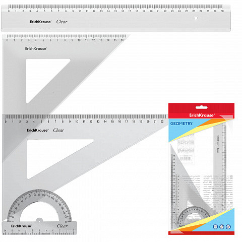 ERICH KRAUSE - SET DE GEOMETRÍA GRANDE (REGLA 30 CM, ESCUADRA 16 CM/45º, ESCUADRA 22 CM/60º, TRANSPORTADOR 180º/10CM) (Ref.49573)