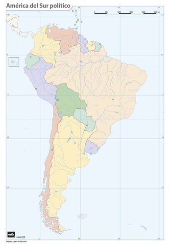 ERIK - MAPA MUDO COLOR POLITICO AMERICA DEL SUR (Ref.MM0123)