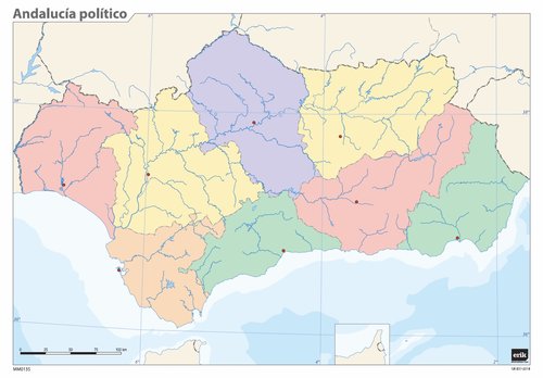 ERIK - MAPA MUDO COLOR POLITICO ANDALUCIA (Ref.MM0135)
