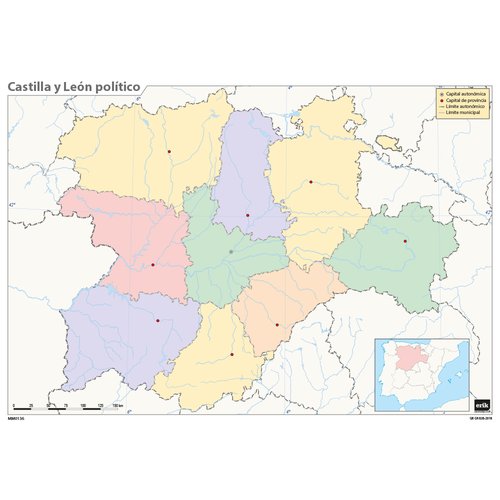 ERIK - MAPA MUDO COLOR POLITICO CASTILLA Y LEON (Ref.MM0141)