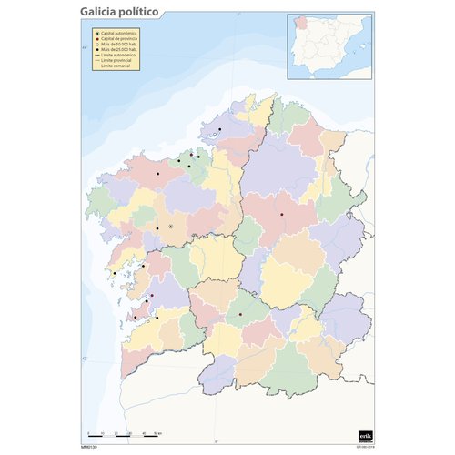 ERIK - MAPA MUDO COLOR POLITICO GALICIA (Ref.MM0139)