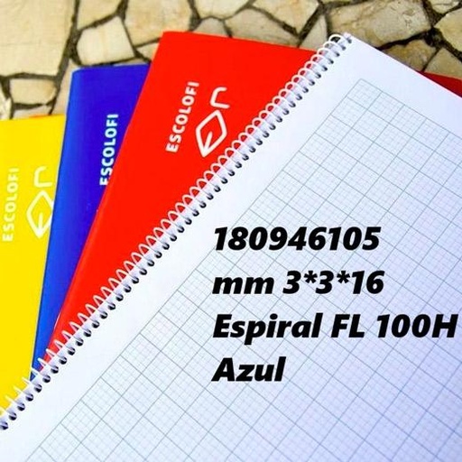 ESCOLOFI - CUADERNO ESPIRAL 100H FOLIO 70GR MM 3X3X16 AZUL (Ref.180946105)