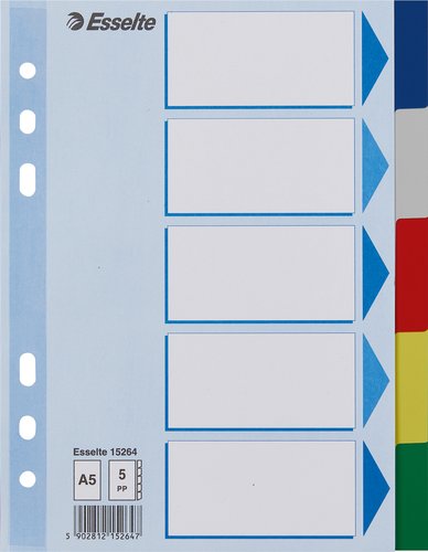 ESSELTE - SEPARADORES PP A5 5 pestañas 6 taladros (Ref.15264)