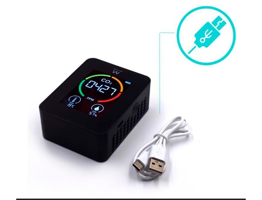 EWENT - MEDIDOR DE CO2 PANTALLA LED COLOR DETECTOR CALIDAD AIRE CON INDICADOR DE TEMPERATURA Y HUMEDAD USB-C (Ref.EW2420)