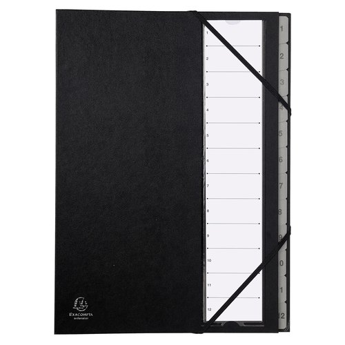 EXACOMPTA - CLASIFICADOR lomo FUELLE PP A4 12 SEPARAD. (1-12) GOMAS NEGRO (Ref.56012E)