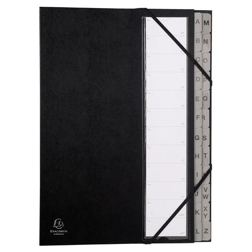 EXACOMPTA - CLASIFICADOR lomo FUELLE PP A4 24 SEPARAD. (A-Z) GOMAS NEGRO (Ref.56090E)