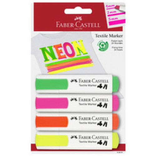 FABER CASTELL - BLÍSTER 4 MARCADORES TEXTILES SURTIDOS COLORES NEÓN (Ref.159591)