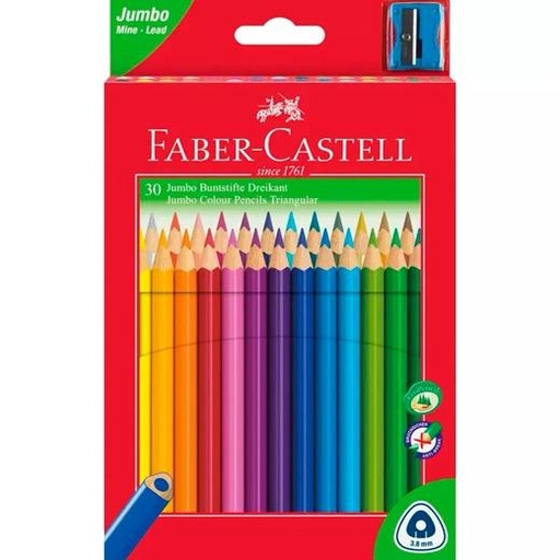 FABER CASTELL - ESTUCHE 30 LÁPICES DE COLORES JUMBO TRIANGULARES + Sacapuntas/Afilalapices SURTIDOS (Ref.116530)