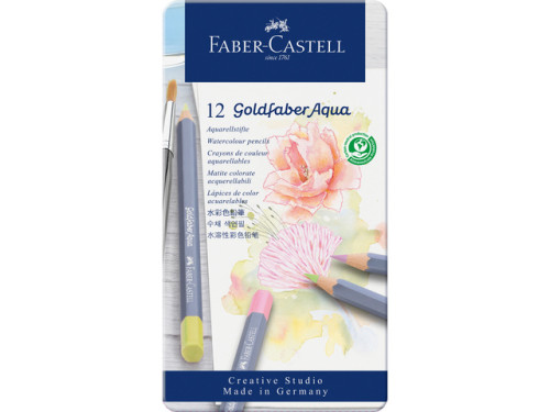 FABER CASTELL - ESTUCHE METÁLICO CON 12 LÁPICES DE COLORES PASTEL ACUARELABLES GOLDFABER. (Ref.114622)