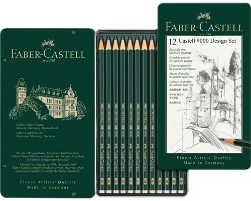 FABER CASTELL - FABER - CASTELL 9000 JUEGO DE DISEÑO 12 LÁPICES DIBUJO 5B-5H ESTUCHE METÁLICO (Ref.119064)