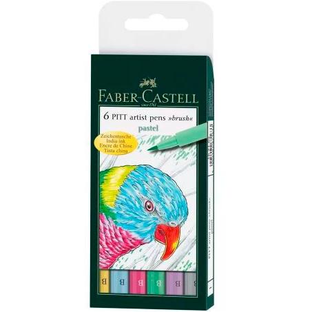 FABER CASTELL - ROTULADOR PITT ARTIST PEN BRUSH PUNTA PINCEL COLORES SURTIDOS PASTEL -ESTUCHE 6U- (Ref.167163)