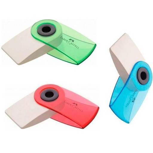 FABER CASTELL - GOMA DE BORRAR SLEEVE MINI CON FUNDA COLORES SURTIDOS TRANSLÚCIDOS -EXPOSITOR 24U- (Ref.182412)
