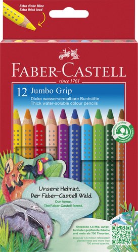 FABER CASTELL - LAPICES ACUARELABLES JUMBO GRIP estuche de 12 (Ref.110912)