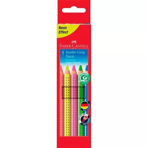 FABER CASTELL - LÁPICES DE COLORES JUMBO GRIP NEÓN SURTIDO -ESTUCHE 5U- (Ref.110994)