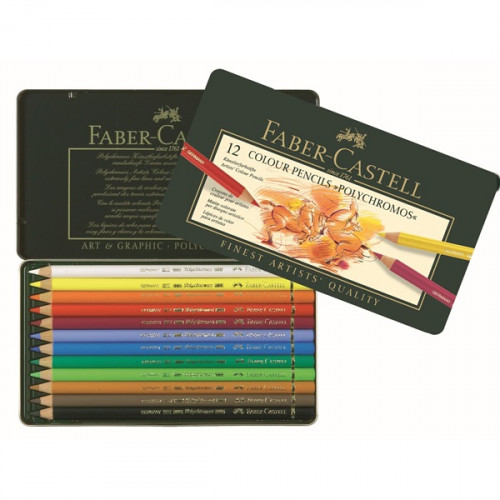 FABER CASTELL - LAPICES de COLORES POLYCHROMOS estuche de METAL de 12 (Ref.110012)