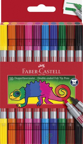 FABER CASTELL - ROTULADOR FIBRA DOBLE PUNTA CAJA de 10 (Ref.151110)