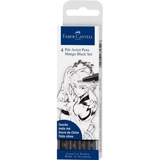 FABER CASTELL - ROTULADOR FIBRA PITT MANGA ESTUCHE DE 4 (TONOS NEGROS) (Ref.167132)
