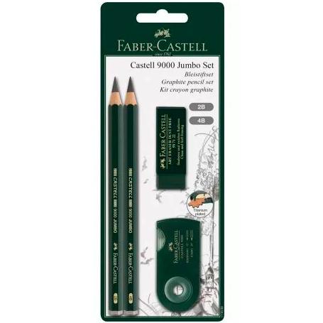 FABER CASTELL - SET DE DIBUJO JUMBO 9000 NEGRO -BLISTER 4 PIEZAS- (Ref.119398)