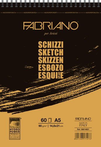 FABRIANO - BLOC ESPIRAL MICROPERFORADO PARA ESBOZO A5 90 GR 60 HOJAS. (Ref.F56614821)