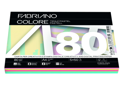 FABRIANO - Copy Tinta papel para impresora de inyección de tinta A4 (210x297 mm) 250 hojas Azul, Verde, Lavanda, Rosa, Amarillo (Ref.F62521297)