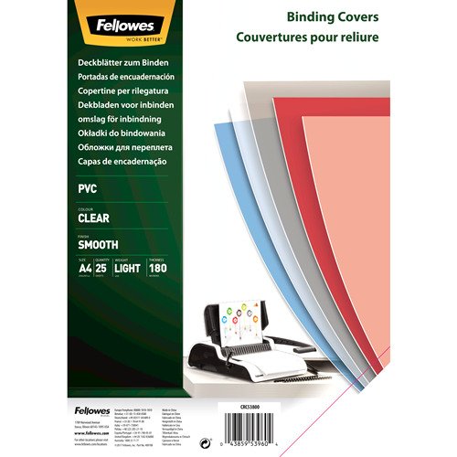 FELLOWES - PACK DE 25 PORTADAS PVC TRANSPARENTE CRISTAL A4 180 MICRAS (Ref.5380001)