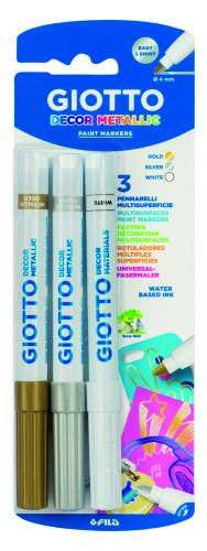 GIOTTO - BLÍSTER 3 ROTULADORES DECOR METALLIC ORO, PLATA Y BLANCO (Ref.F014700)