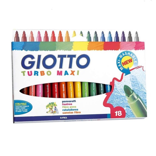 GIOTTO - ROTULADORES DE COLORES TURBO MAXI ESTUCHE DE 18 CON ASA (Ref.F076300)