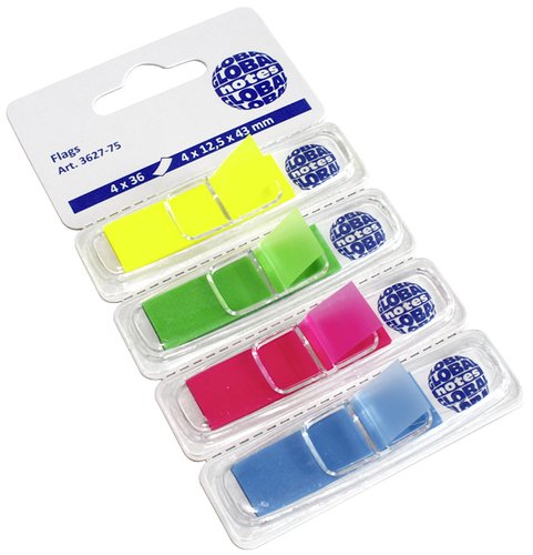 GLOBAL NOTES - BANDERITAS ADHESIVAS (1/2") PACK de 4 (amarillo-verde-rosa-azul) (Ref.3627-75)