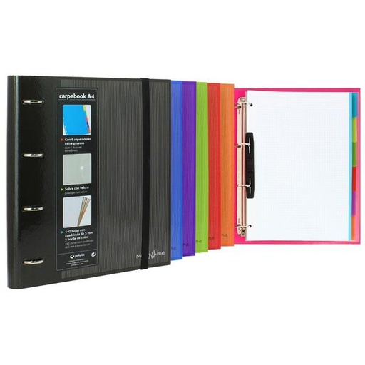 GRAFOPLÁS - CARPEBOOK FORRADO 4 SEPARADORES A4 MULTILINE CON RECAMBIO ROJO (Ref.88102051)